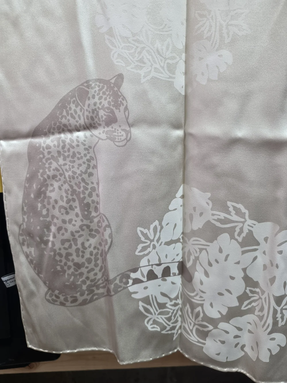 Salvatore Ferragamo Beige and White Leopard Print Silk Scarf